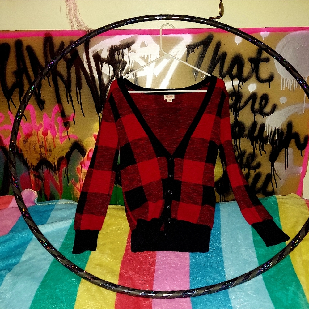 Mossimo checkered black and red cardigan